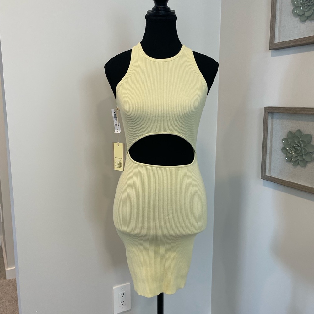 Aritzia Wilfred Free Pear Green Cut-Out Knit Bodycon Tank Dress NWT!